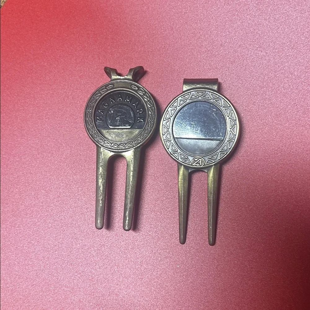 2 each Vintage Brass Golf Divot Tool Set